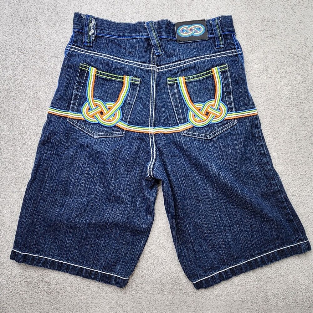Evolution In Design Jeans Youth 16 Dark Blue Shorts Embroidered Hiphop Baggy Y2K